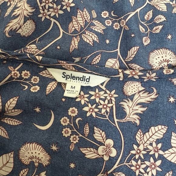 Splendid Eleanor Woman's Blue Floral Bohemian Long Sleeve Top Medium - Picture 8 of 9